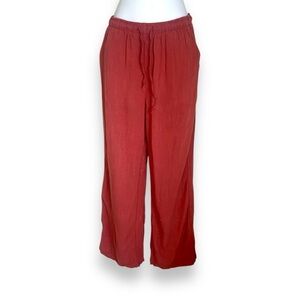 Blenca Red Linen Blend Wide Leg Pants Lightweight Waist Drawstring Trousers